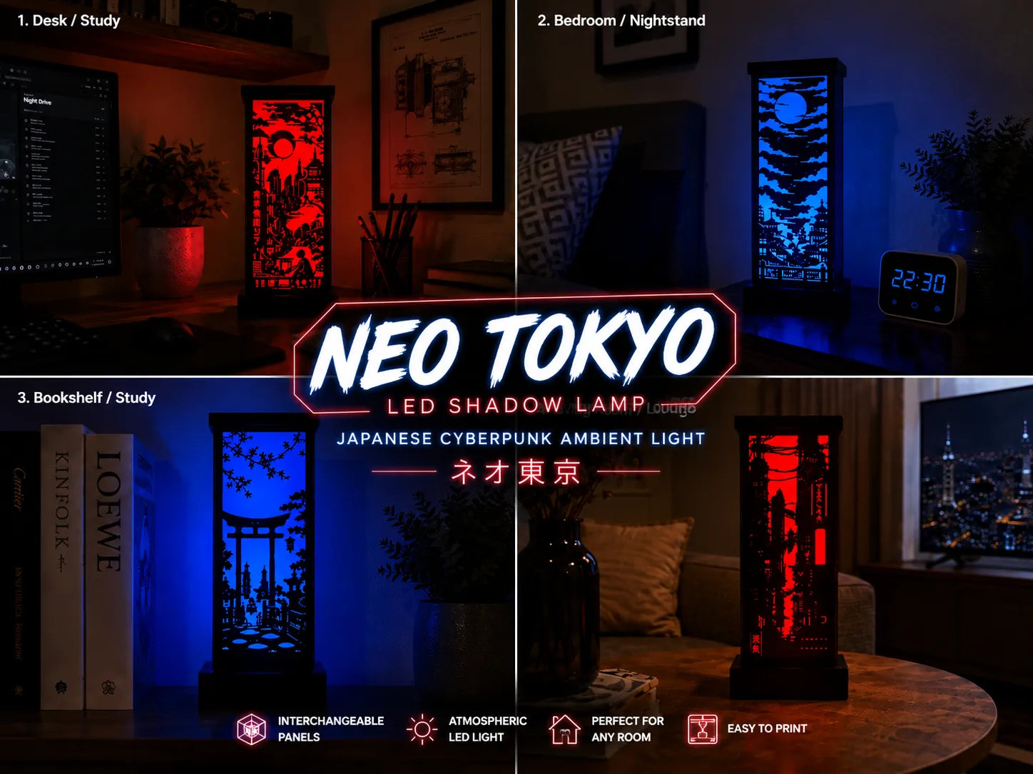 Neo Tokyo LED Shadow Lamp–Japanese Cyberpunk Light